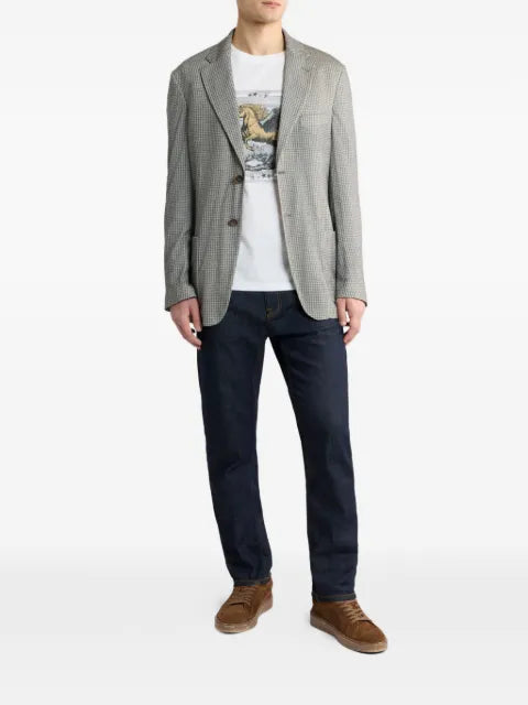 ETRO wool blend jersey travel jacket with houndstooth motif