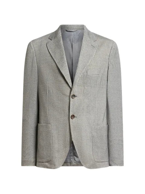 ETRO wool blend jersey travel jacket with houndstooth motif