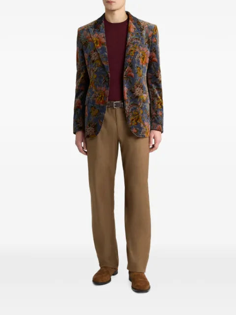 ETRO single-breasted jacket in stretch cotton velvet with floral motif