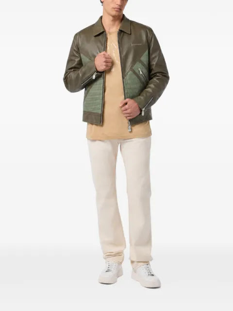 Billionaire crocodile-insert leather jacket
