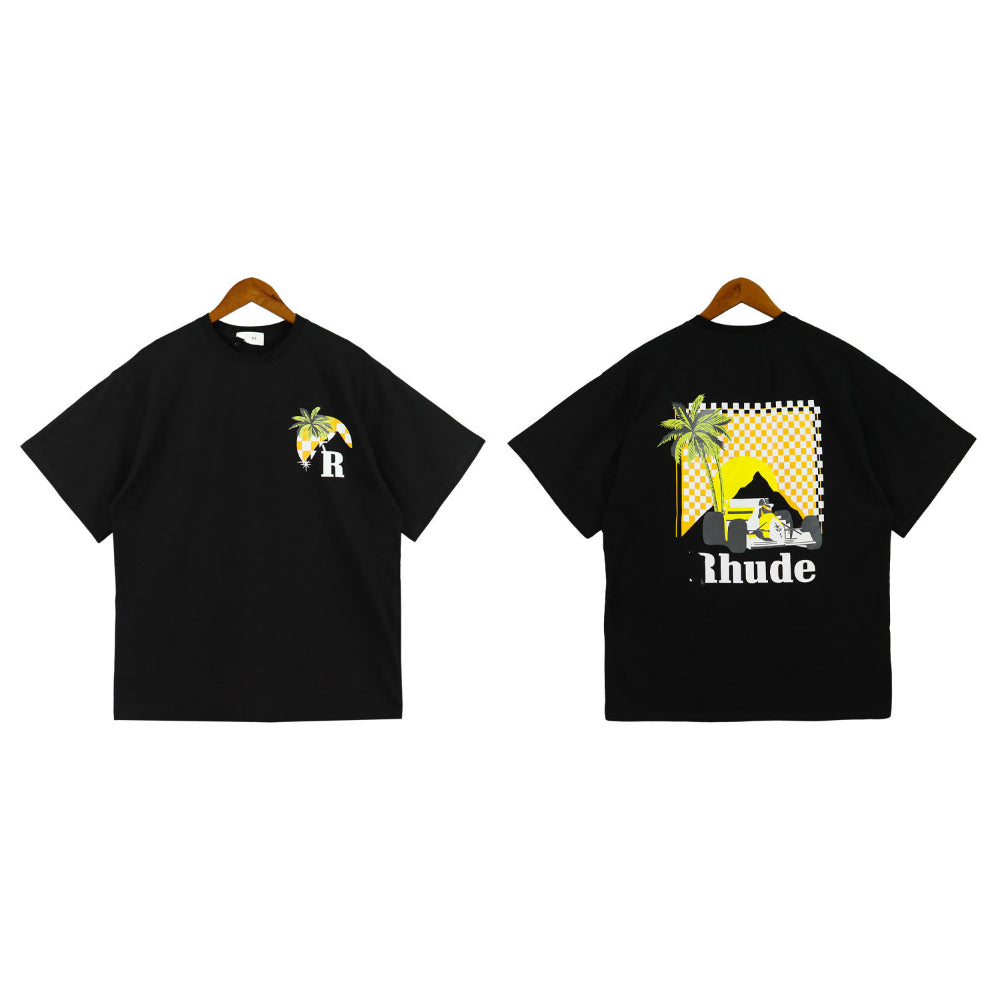 Rhude T-shirt Sunset Coconut Racing Printed Short Sleeve T-shirt