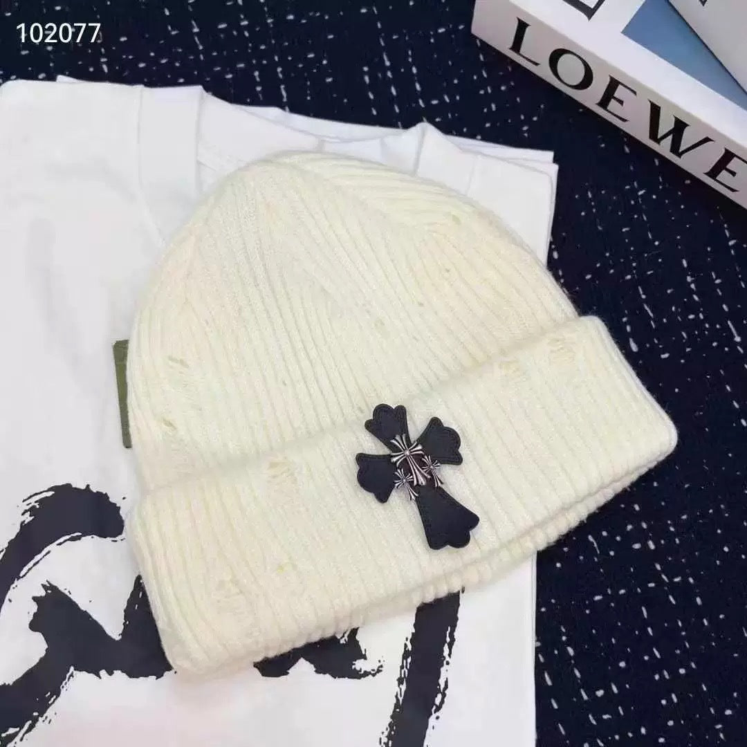 Chrome Heart Beanie Ripped Cross Knitted Hat Warm Hat Wool