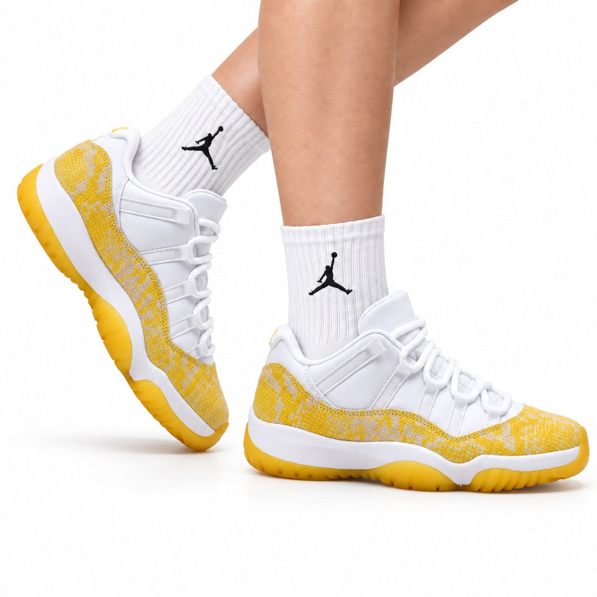 Air Jordan 11 Retro White and Yellow Snakeskin Unisex Sneakers Style 18