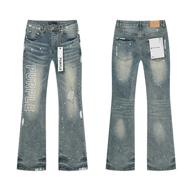Purple Brand Paint-Splatter Distressed Bootcut Jeans