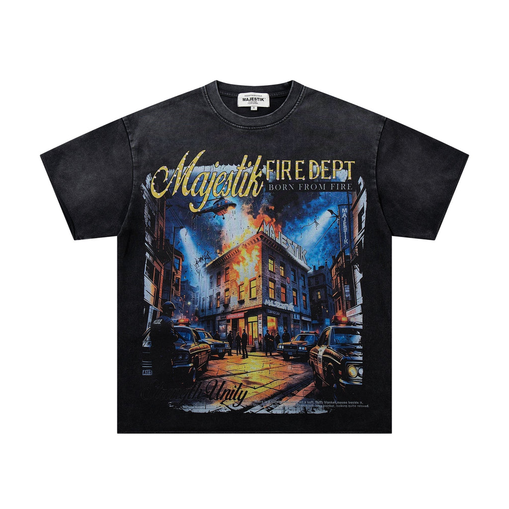 MAJESTIK Washed Black Rhinestone Graphic Short-Sleeve T-Shirt