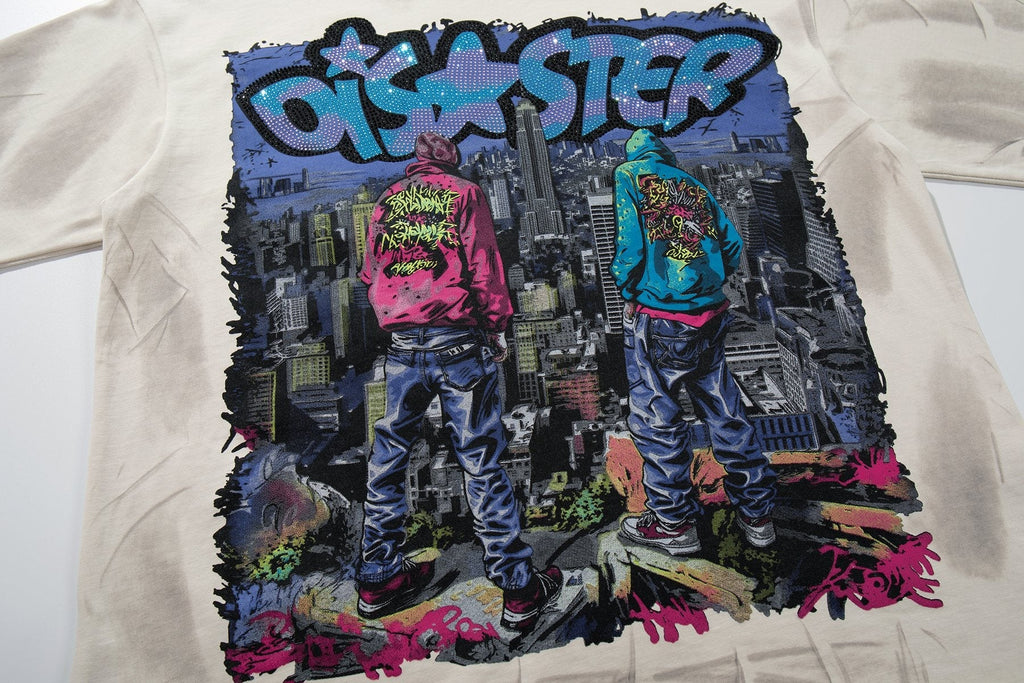 BKYS Revival Rhinestone City Graffiti Graphic T-Shirt