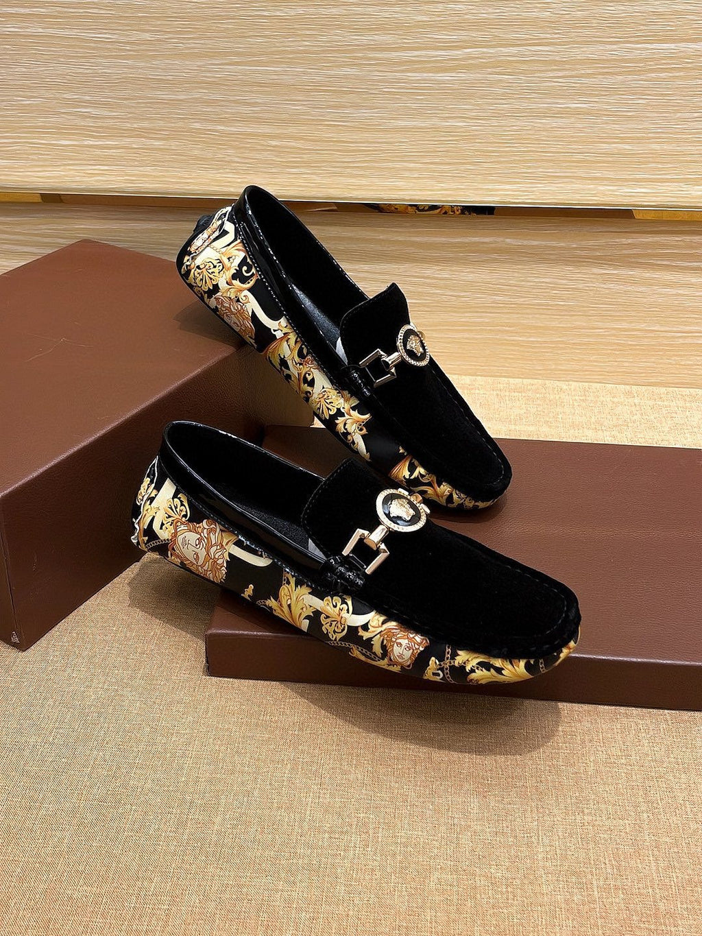 Versace Men's Black and Gold Loafers