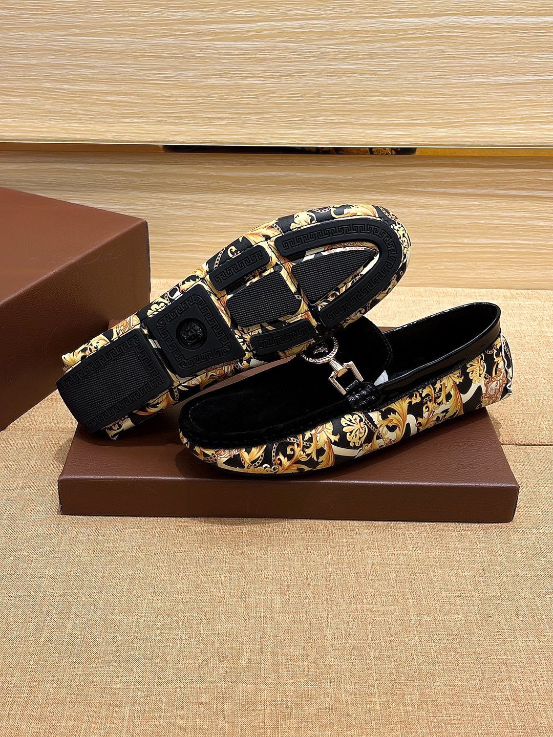 Versace Men's Black and Gold Loafers