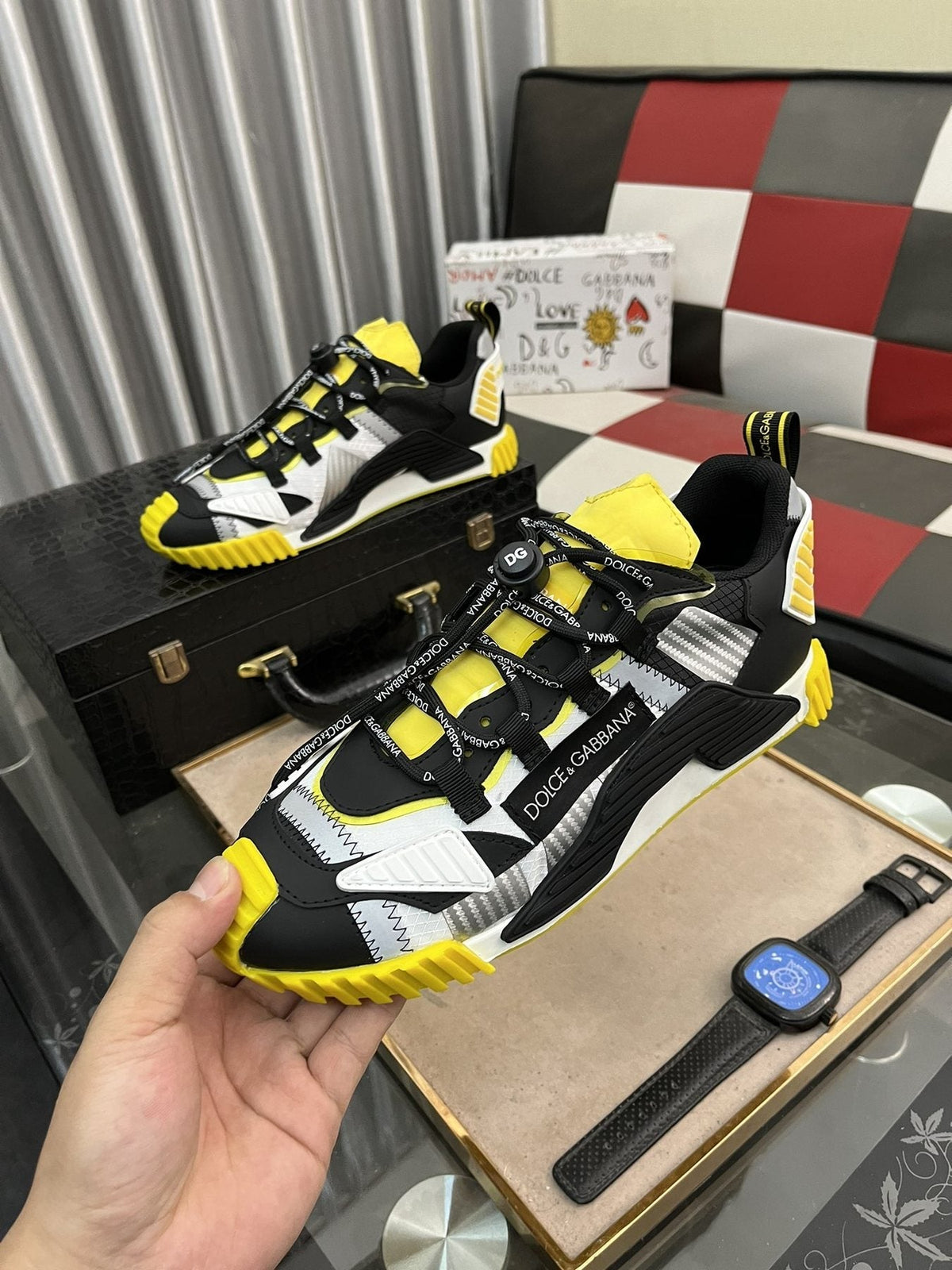 Dolce & Gabbana Black, White & Yellow Chunky Sneakers