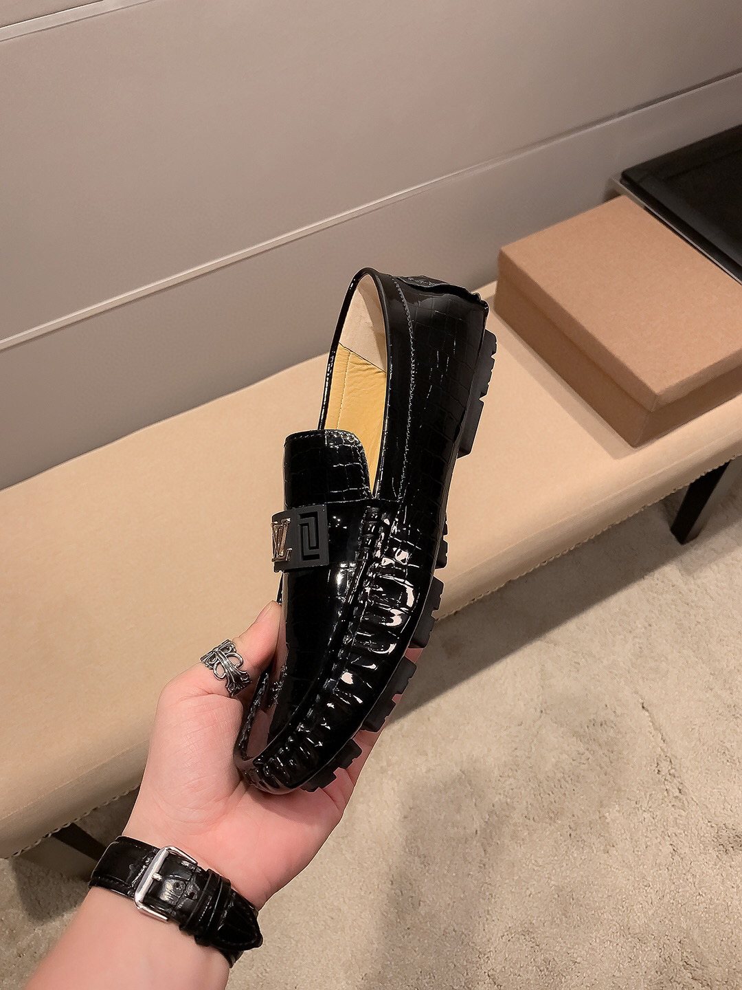 Louis Vuitton Men's Black Embossed Loafers - Low-Profile Sole