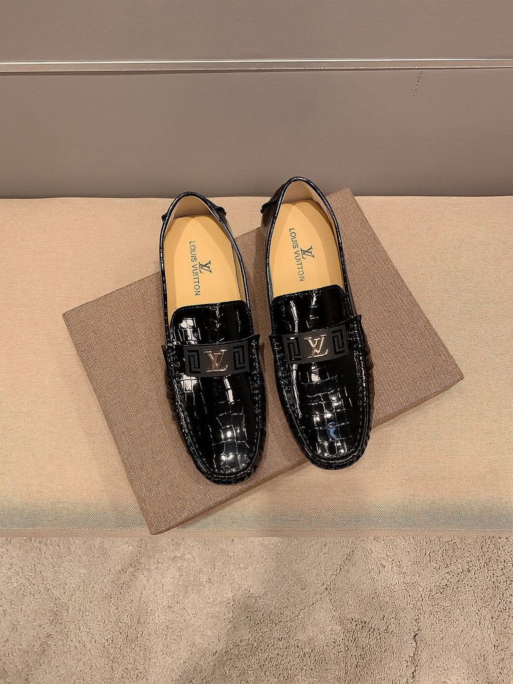Louis Vuitton Men's Black Embossed Loafers - Low-Profile Sole