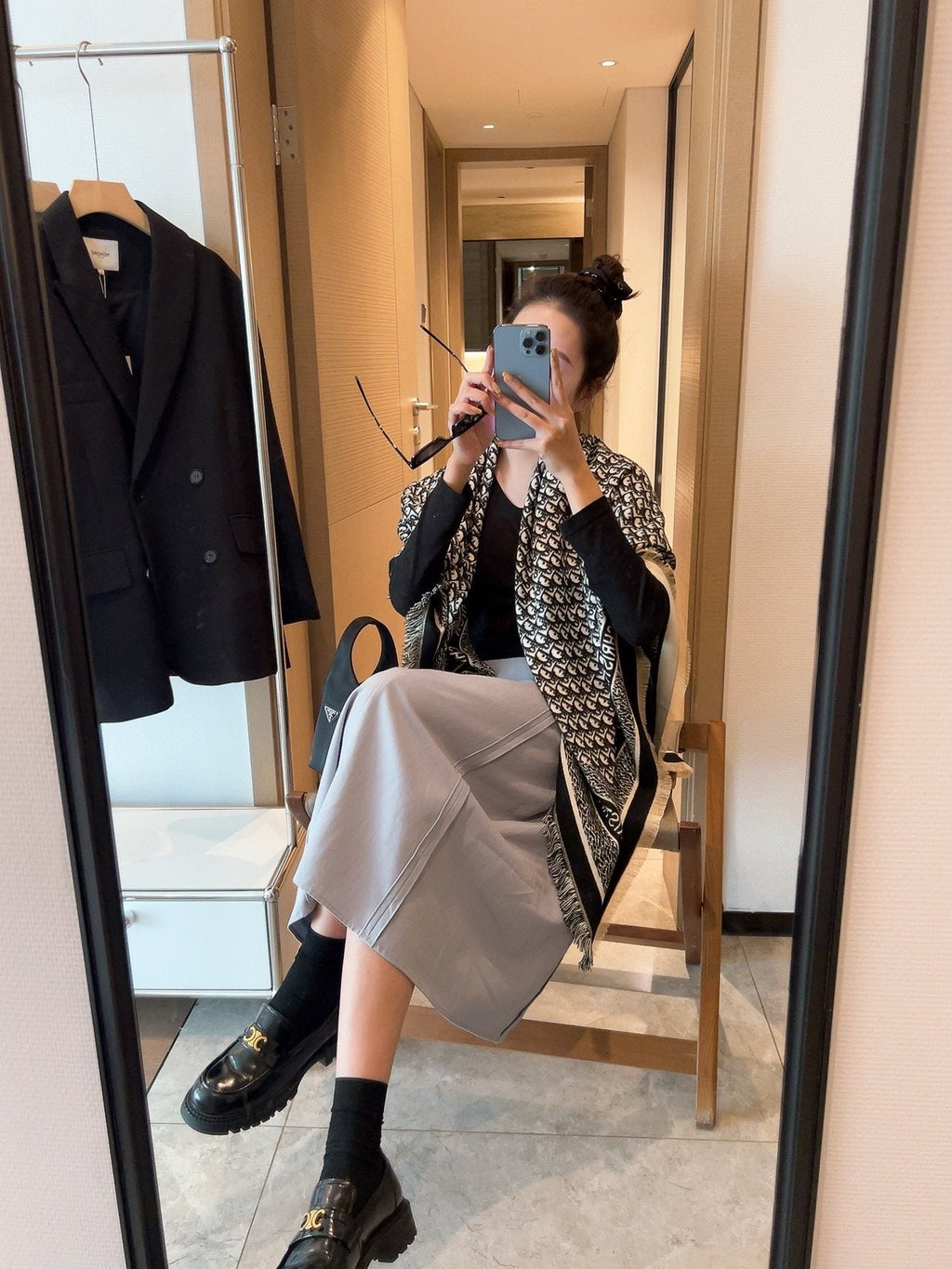 Dior Monogram Fringe Square Scarf