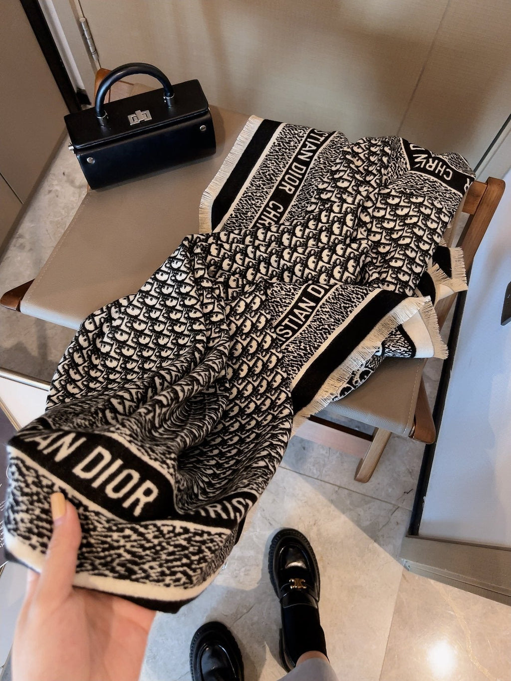 Dior Monogram Fringe Square Scarf