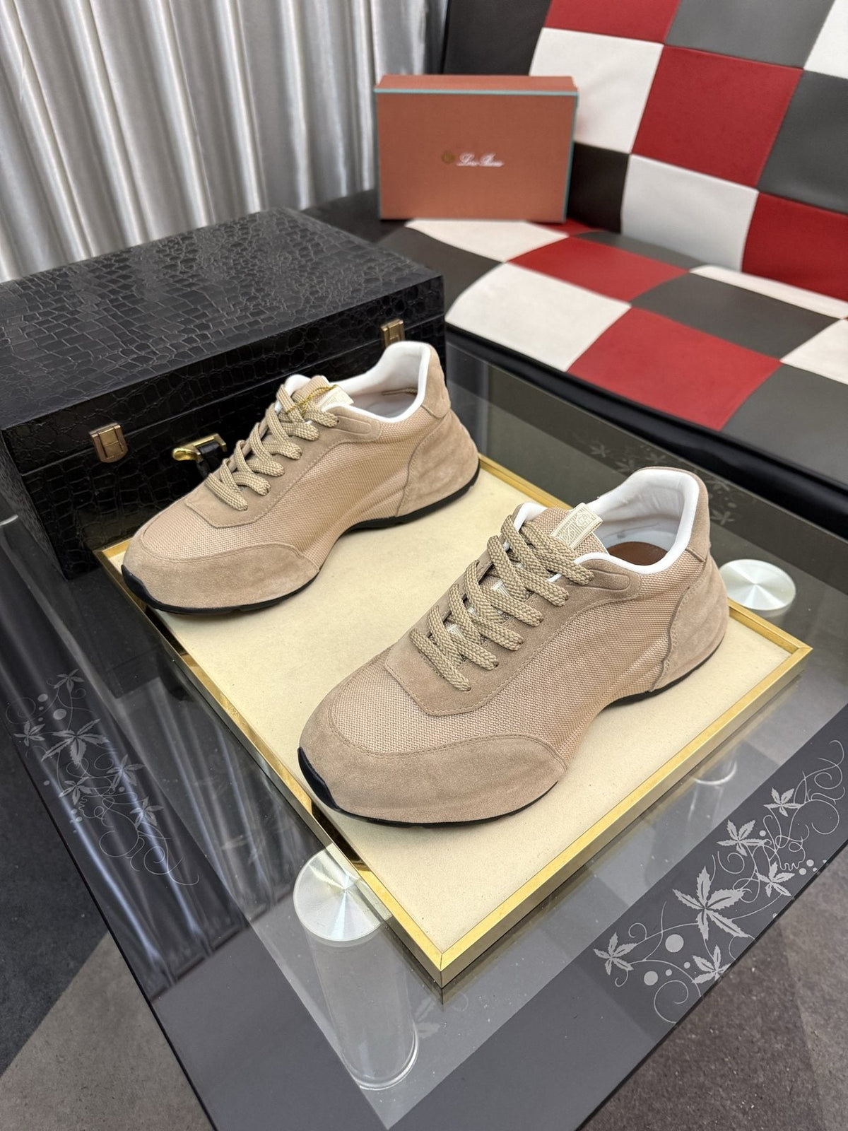 Loro Piana Low-Top Lace-Up Sneakers - Layered, Mixed-Texture Upper