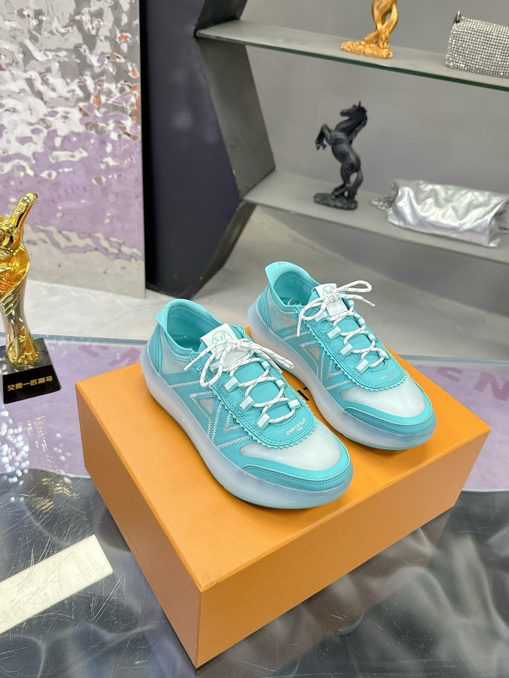 Louis Vuitton Aqua Blue and White Low-Top Sneakers