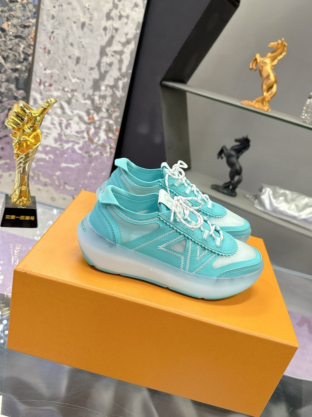 Louis Vuitton Aqua Blue and White Low-Top Sneakers