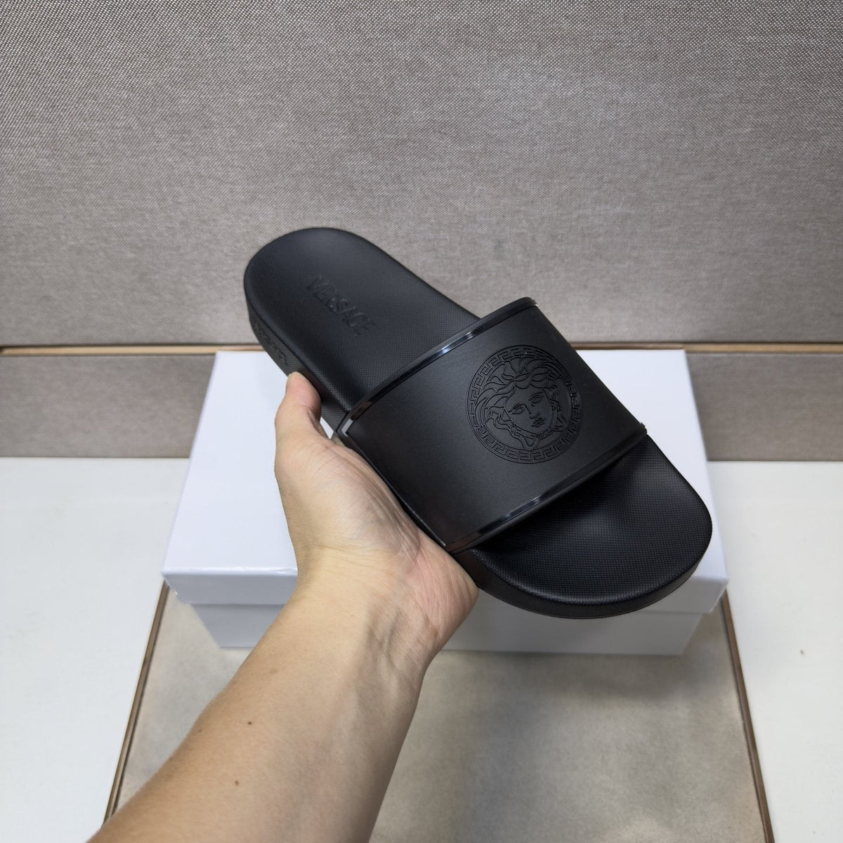 Versace Men's Embossed Strap Slide Sandals