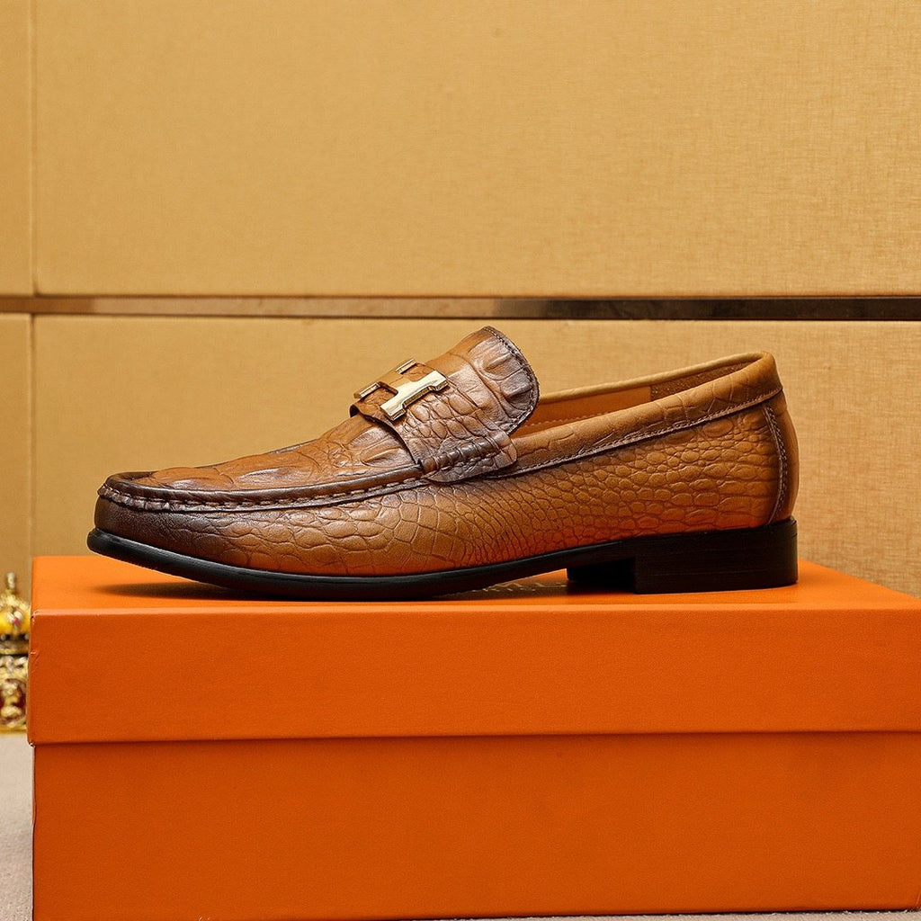 Hermès Crocodile-Embossed H-Hardware Loafers