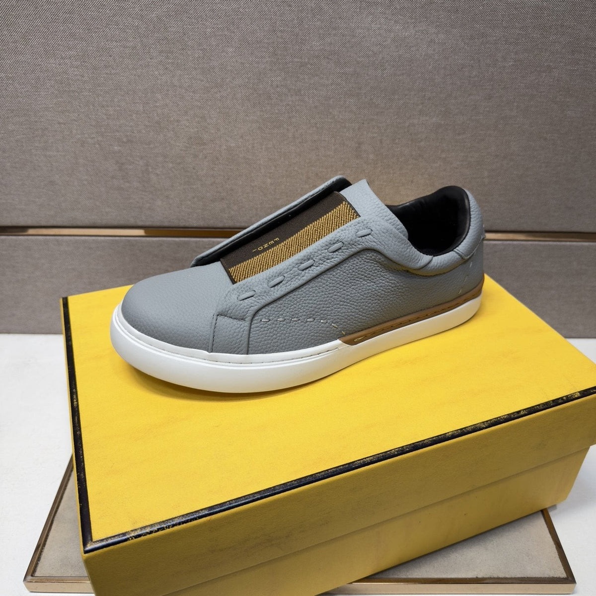 Fendi Brown-Gold Accent Slip-On Sneakers