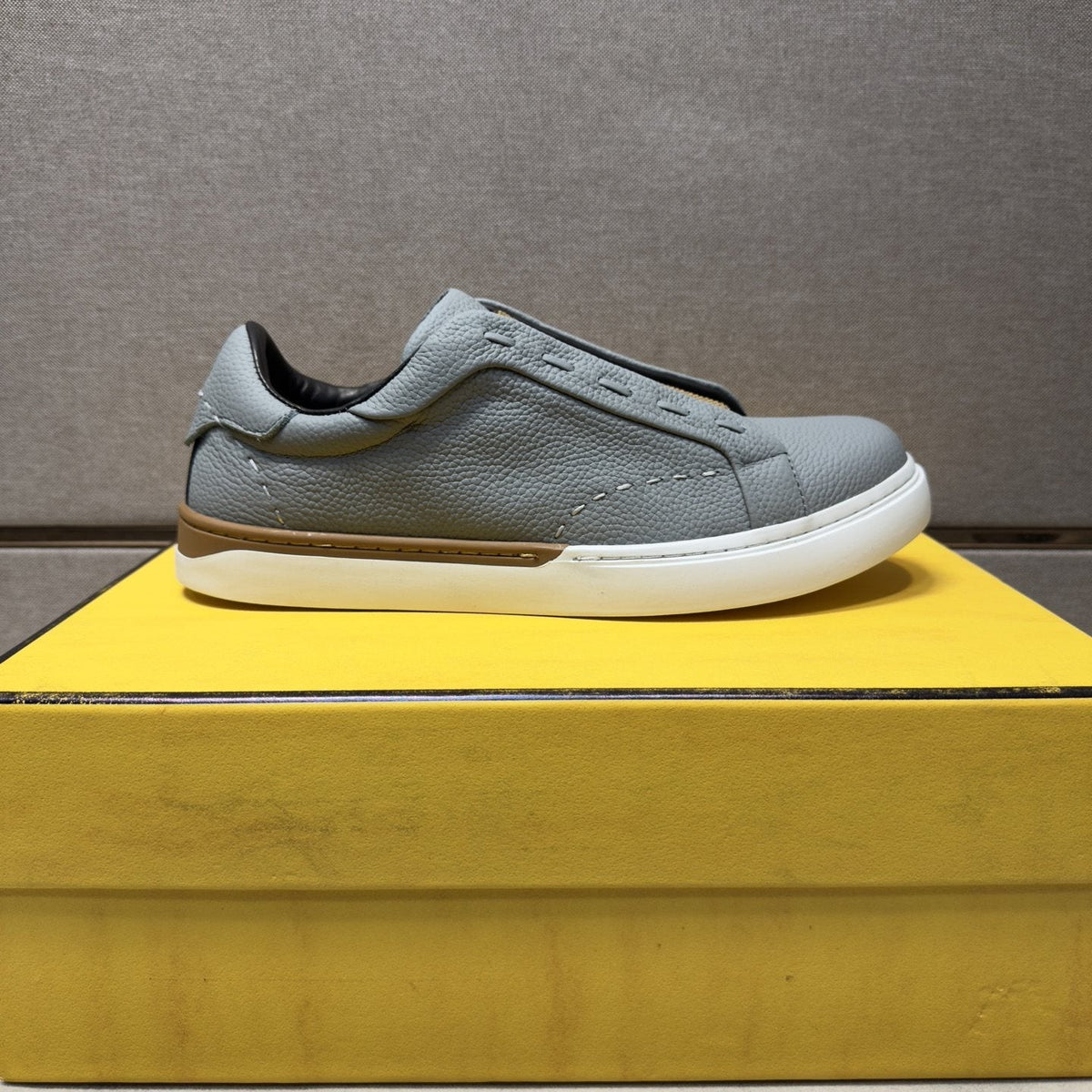 Fendi Brown-Gold Accent Slip-On Sneakers