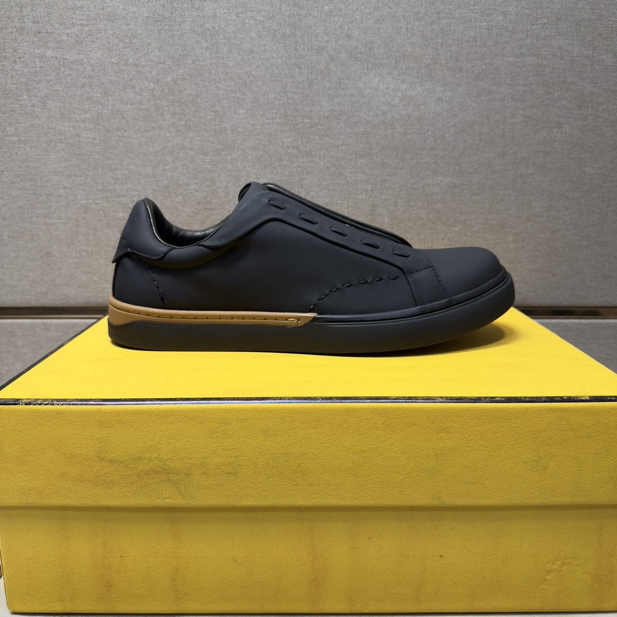 Fendi Brown-Gold Accent Slip-On Sneakers