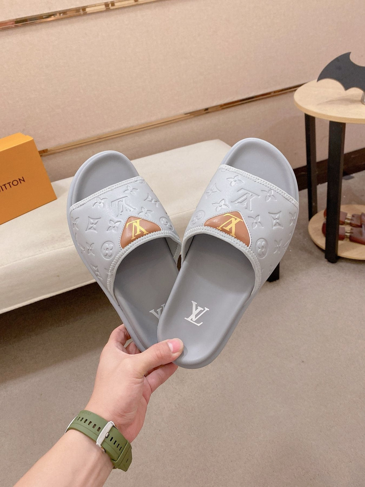 Louis Vuitton Embossed Men's Slide Sandals - Molded Sole