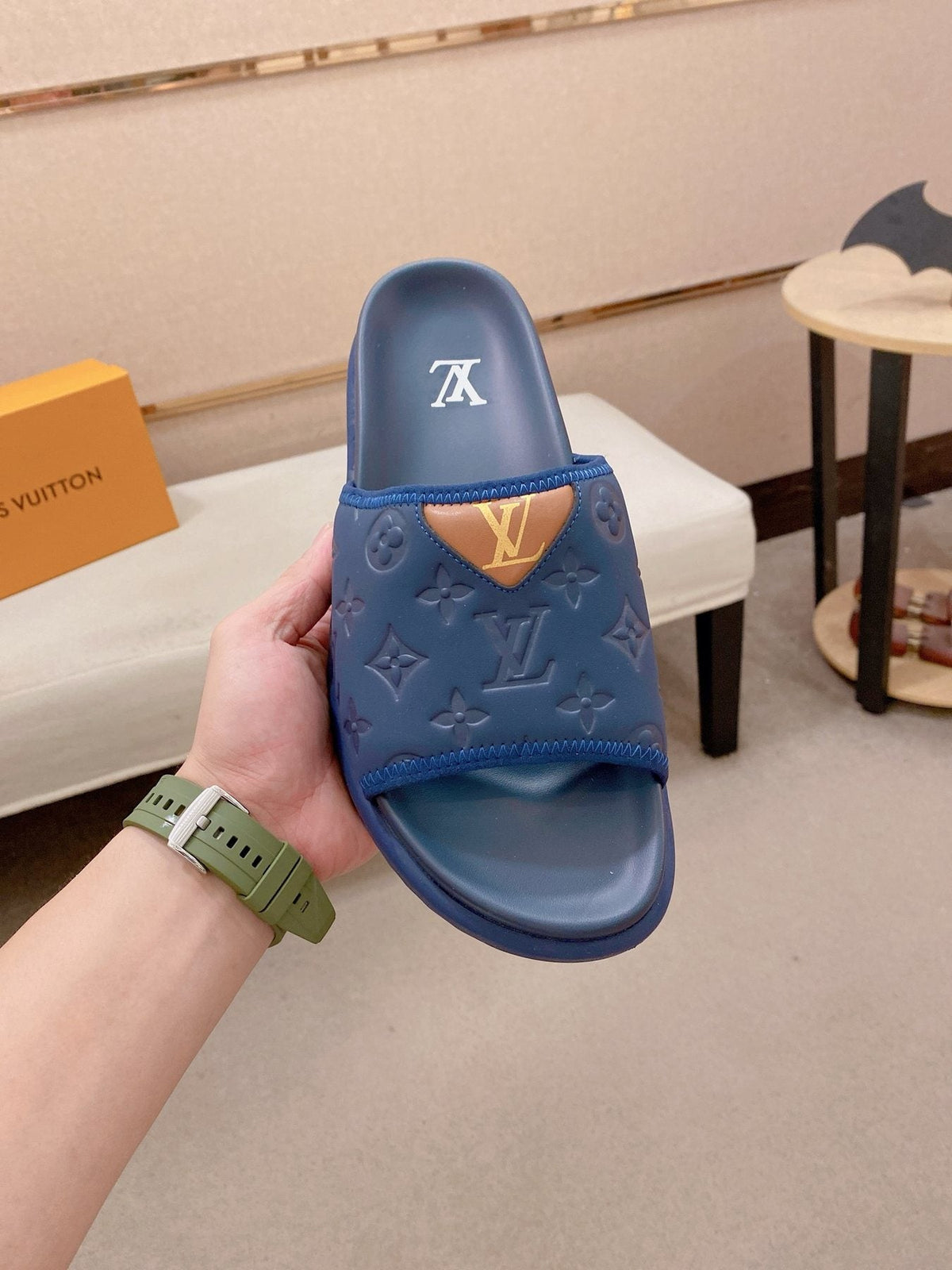 Louis Vuitton Embossed Men's Slide Sandals - Molded Sole