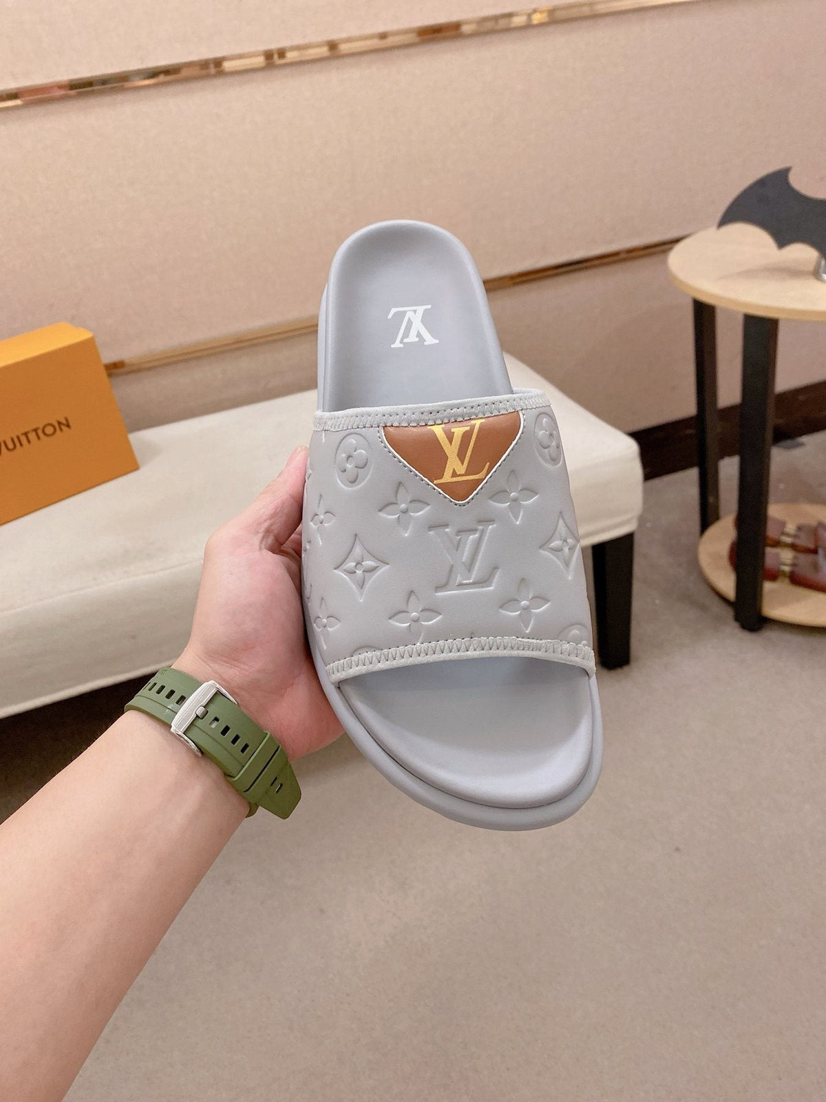 Louis Vuitton Embossed Men's Slide Sandals - Molded Sole