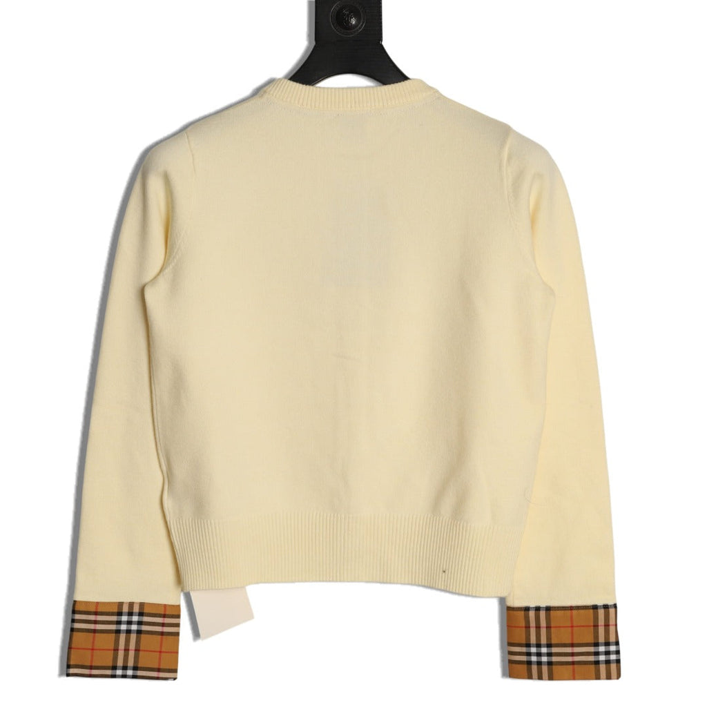 Burberry Check-Cuff Button-Front Cardigan - Pale Yellow